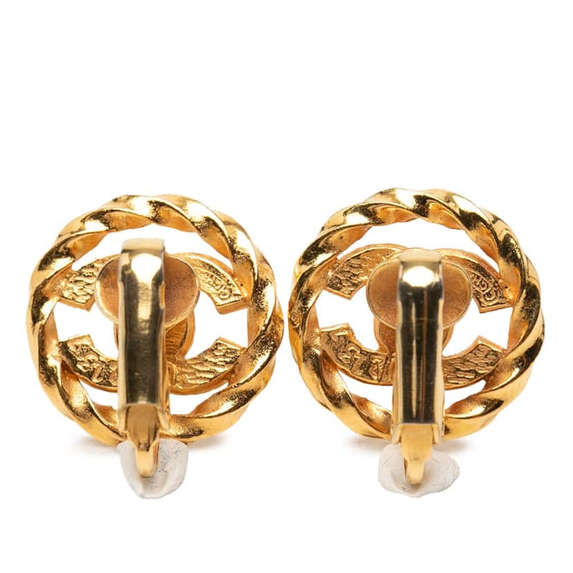 Chanel Gold Plated CC Crystal Twisted Round Clip On Earrings Gold Metal Never worn, with tag - Back View