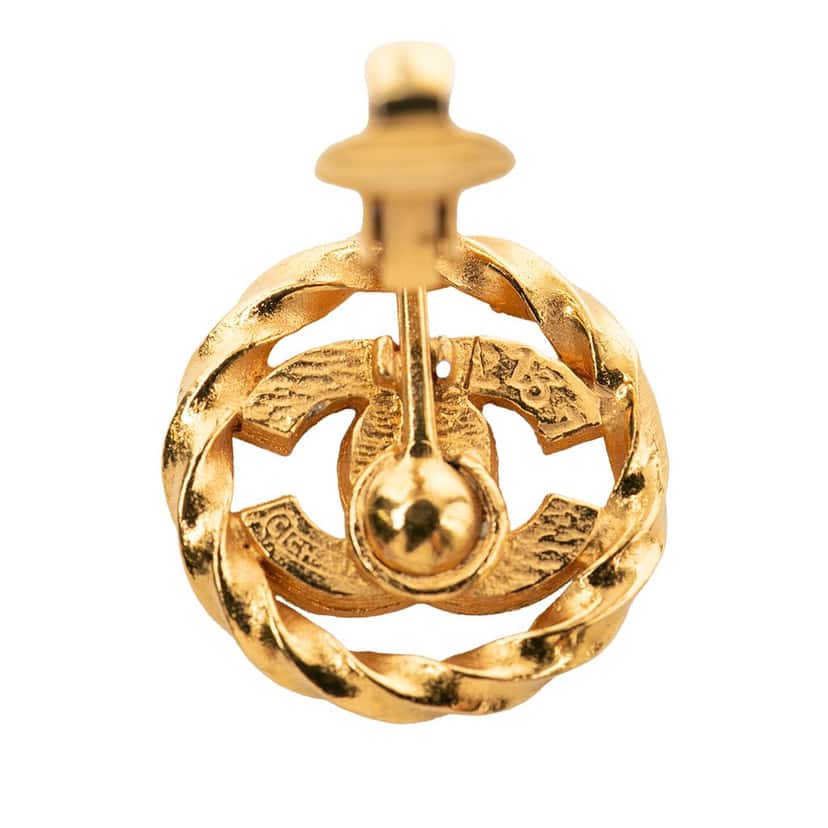 Chanel Gold Plated CC Crystal Twisted Round Clip On Earrings Gold Metal Never worn, with tag - Inside View
