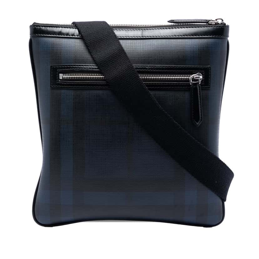 Burberry Smoke Check Coated Canvas Beckley Crossbody Blue Very good condition - Front View