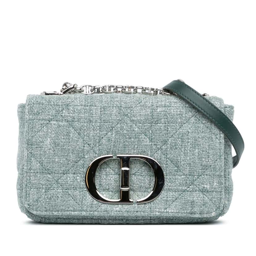 Dior Small Tweed Macrocannage Caro Bag Green Very good condition - Front View