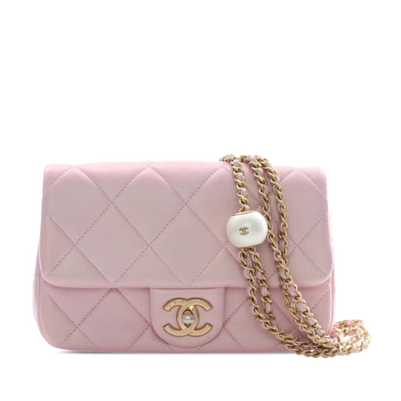 Chanel Mini Quilted  Iridescent Lambskin Pearly Flap Pink Leather Very good condition - Front View