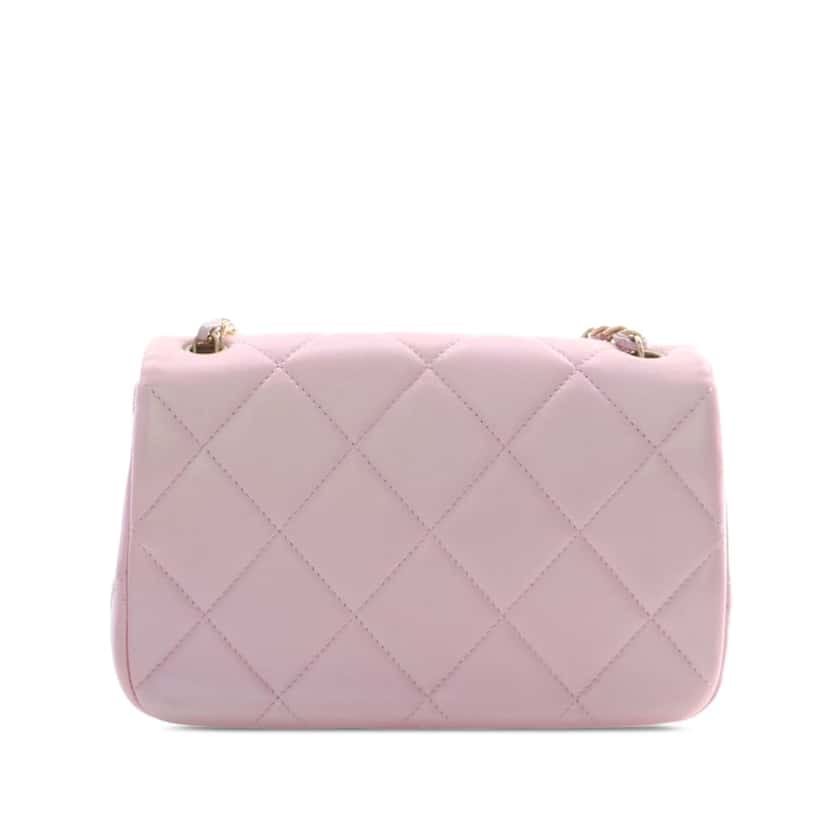 Chanel Mini Quilted  Iridescent Lambskin Pearly Flap Pink Leather Very good condition - Back View