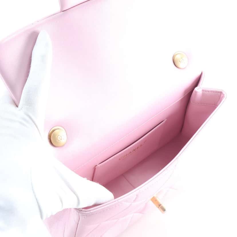 Chanel Mini Quilted  Iridescent Lambskin Pearly Flap Pink Leather Very good condition - Model View