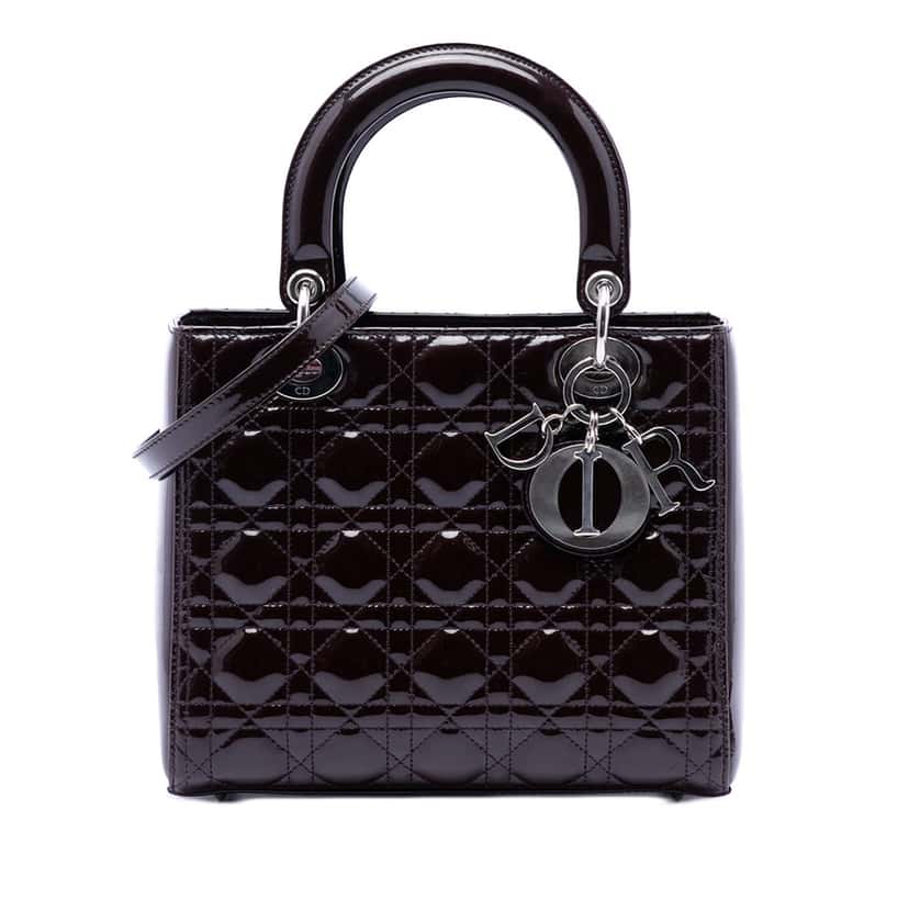 Dior Medium Patent Cannage Lady Dior Purple Leather Very good condition - Front View