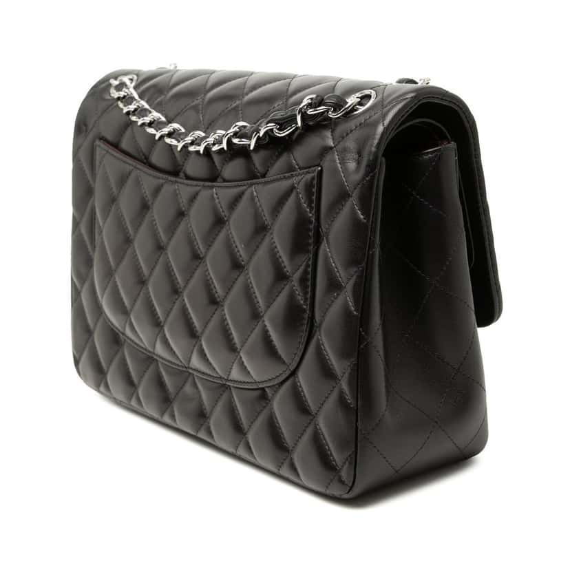 Chanel Jumbo Classic Lambskin Double Flap Black Leather Very good condition - Back View