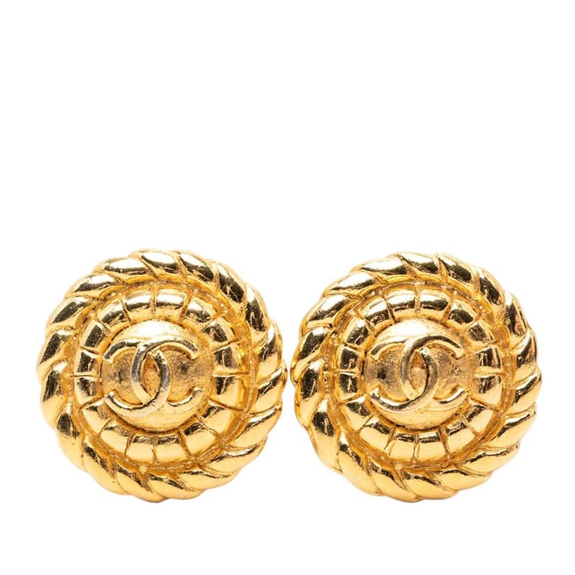 Chanel CC Gold Plated Round Clip On Earrings Gold Metal Very good condition - Front View