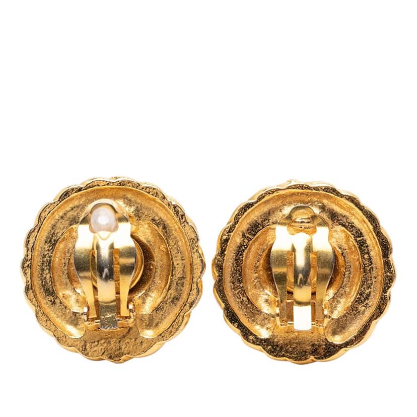 Chanel CC Gold Plated Round Clip On Earrings Gold Metal Very good condition - Back View