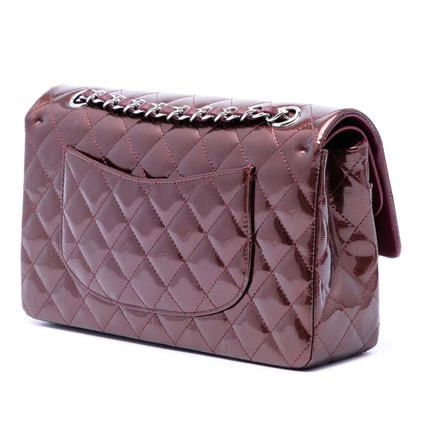 Chanel Medium Classic Striped Patent Double Flap Red Leather Very good condition - Back View
