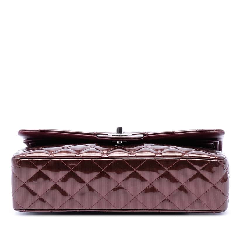 Chanel Medium Classic Striped Patent Double Flap Red Leather Very good condition - Inside View