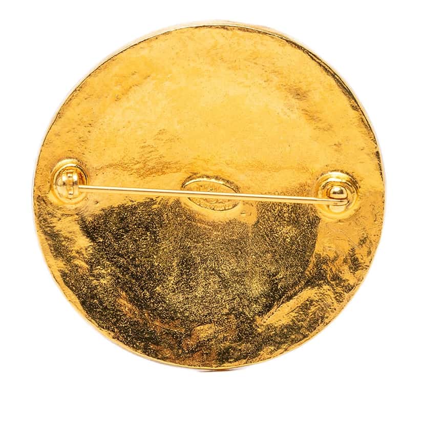 Chanel CC Gold Plated Round Brooch Gold Metal Very good condition - Back View