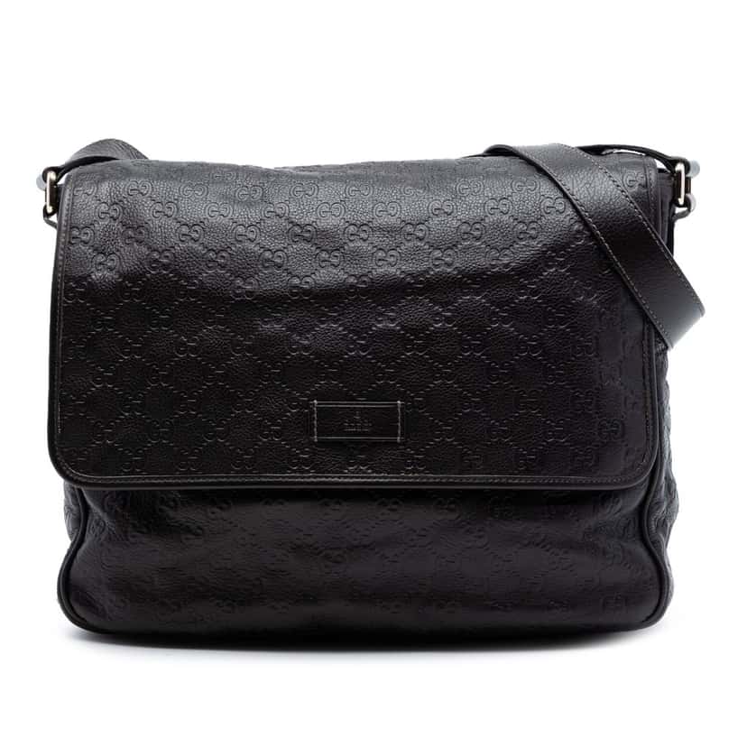 Gucci Guccissima Messenger Bag Black Leather Very good condition - Front View