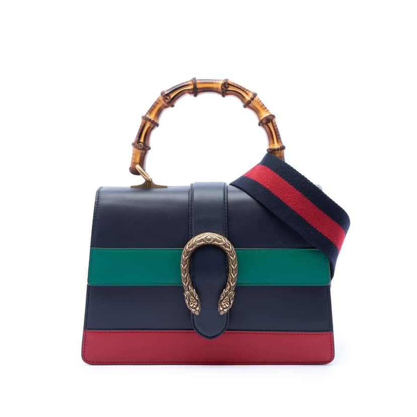 Gucci Medium Leather Bamboo Dionysus Web Satchel Blue Leather Very good condition - Front View