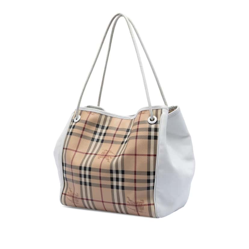 Burberry Small Leather Trimmed Haymarket Check Coated Canvas Canterbury Tote Beige Very good condition - Back View