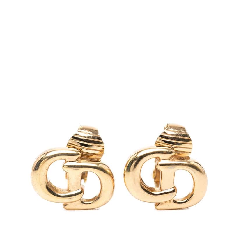 Dior Gold Plated CD Logo Clip On Earrings Gold Metal Very good condition - Front View