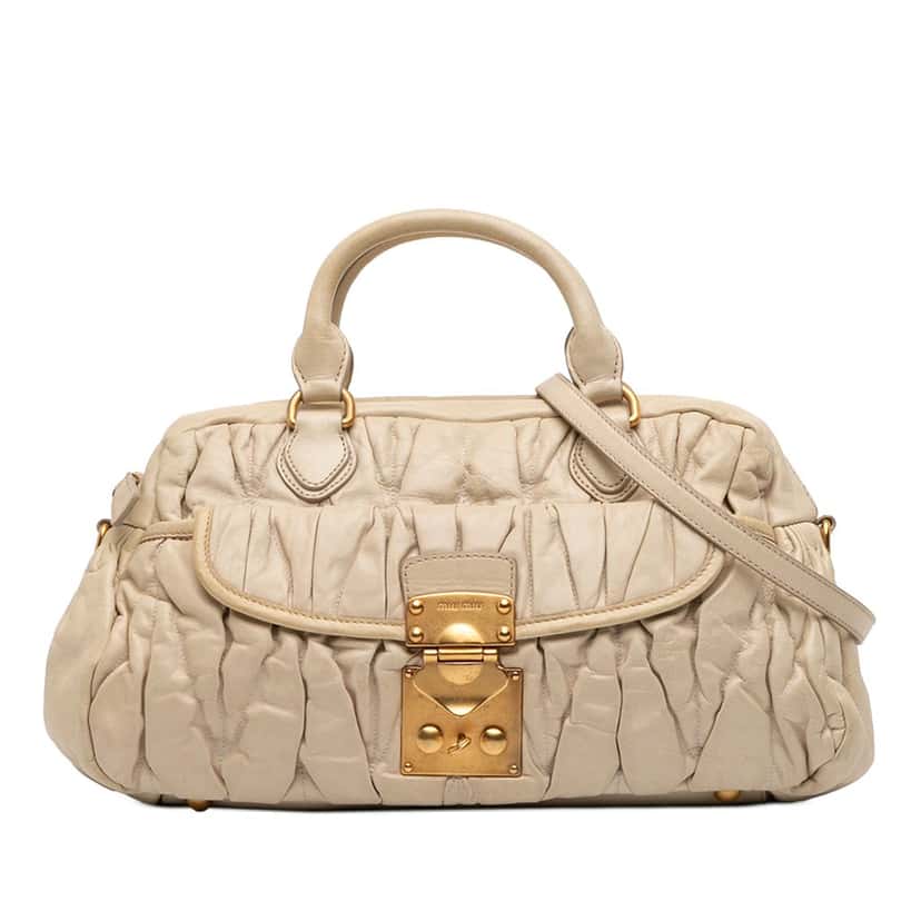 Miu Miu Matelasse Nappa Coffer Satchel Beige Leather Very good condition - Front View