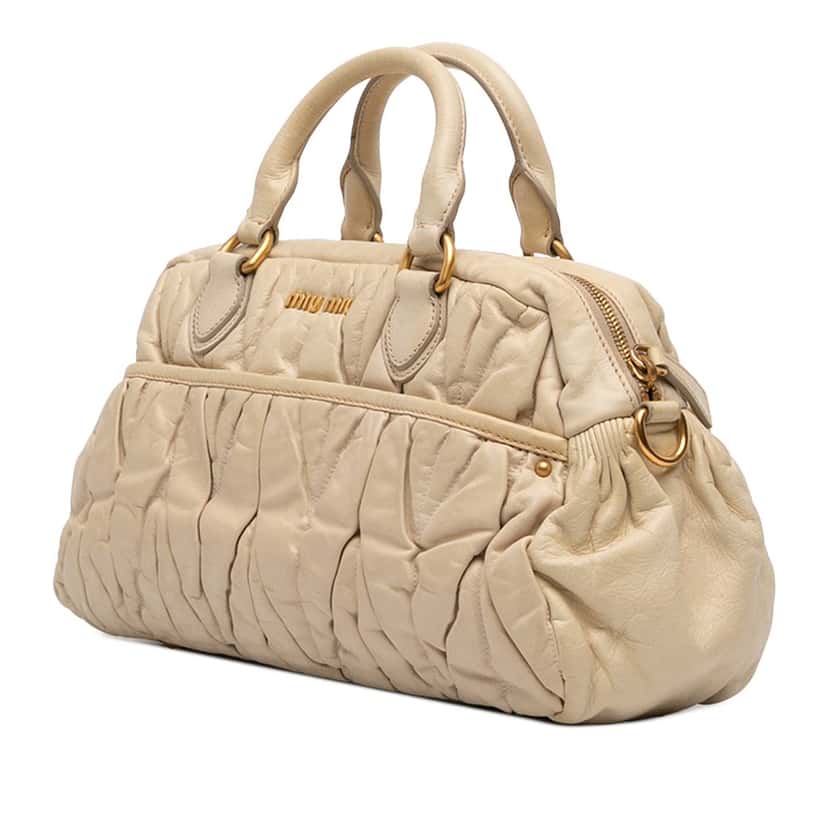 Miu Miu Matelasse Nappa Coffer Satchel Beige Leather Very good condition - Back View