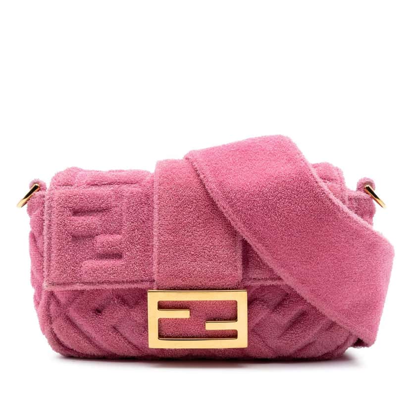 Fendi Embossed Terry Cloth FF 1974 Convertible Belt Baguette Pink Very good condition - Front View