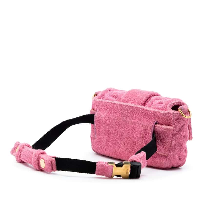 Fendi Embossed Terry Cloth FF 1974 Convertible Belt Baguette Pink Very good condition - Back View