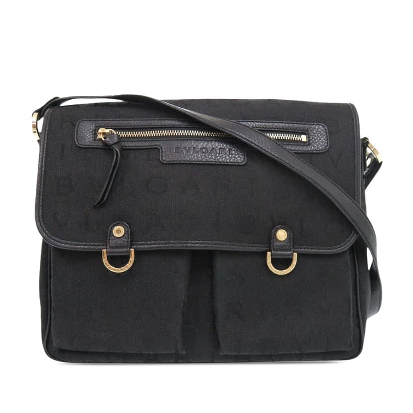 Bvlgari Logomania Canvas Messenger Bag Black Very good condition - Front View