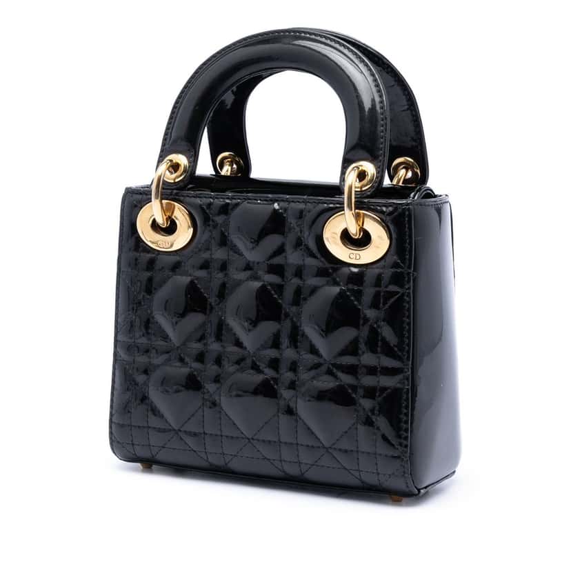Dior Mini Patent Cannage Lady Dior Black Leather Very good condition - Back View