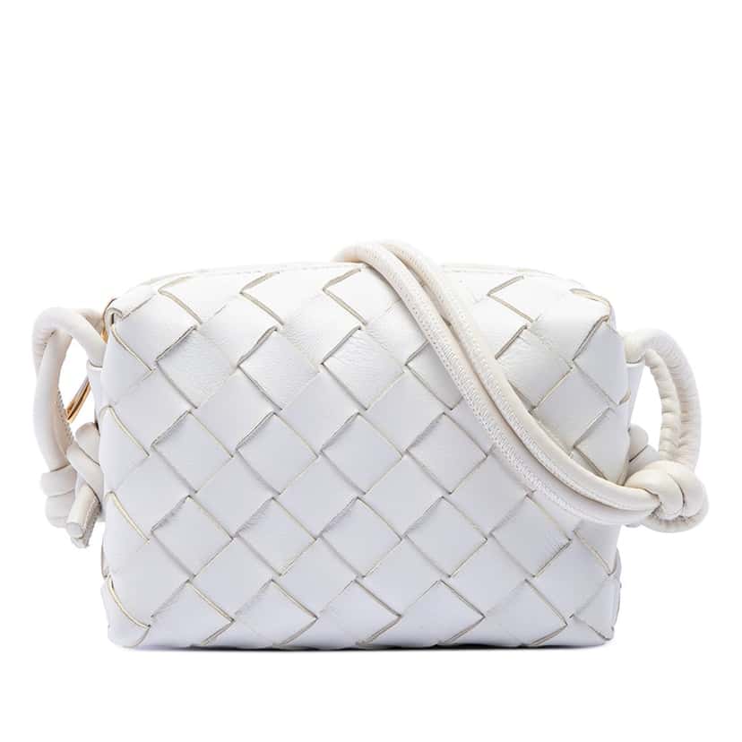 Bottega Veneta Candy Lambskin Intrecciato Loop Camera Bag White Leather Very good condition - Front View