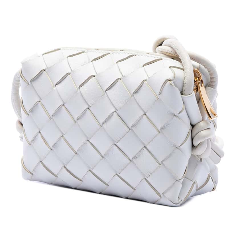 Bottega Veneta Candy Lambskin Intrecciato Loop Camera Bag White Leather Very good condition - Back View