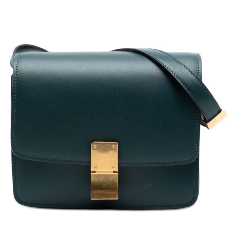 Celine Small Calfskin Classic Box Green Leather Very good condition - Front View