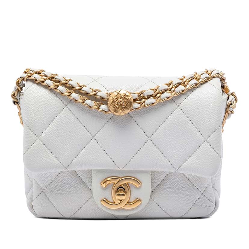 Chanel Mini Quilted Caviar Twist Your Buttons Flap White Leather Very good condition - Front View