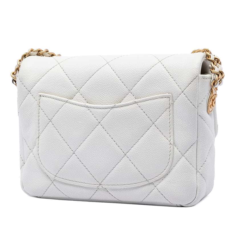 Chanel Mini Quilted Caviar Twist Your Buttons Flap White Leather Very good condition - Back View