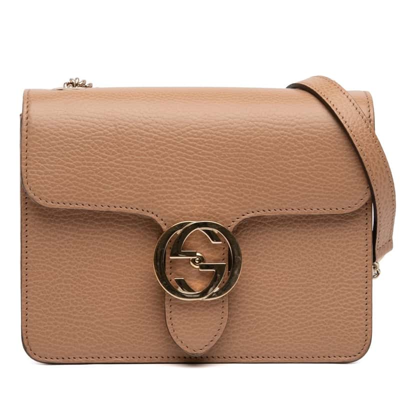Gucci Small Dollar Calfskin Interlocking G Crossbody Beige Leather Very good condition - Front View
