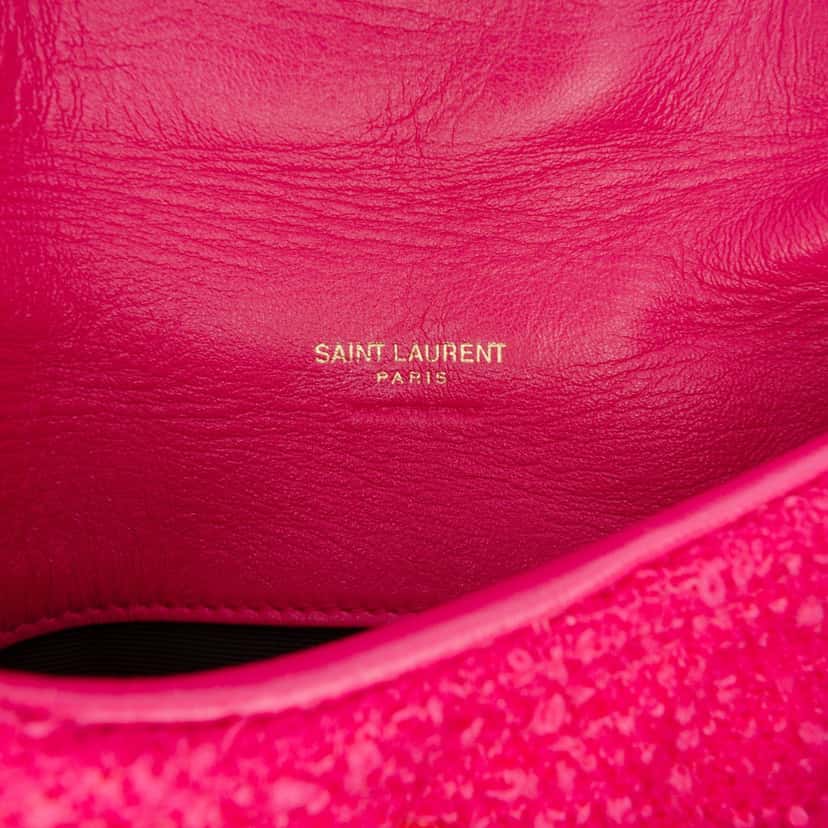 Saint Laurent Toy Matelasse Boucle Tweed Monogram LouLou Puffer Crossbody Pink Very good condition - Box View