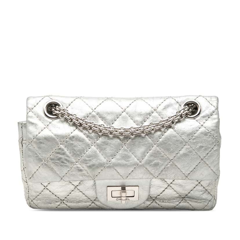 Chanel Metallic Aged Calfskin Reissue 2.55 Double Flap 224 Silver Leather Very good condition - Front View