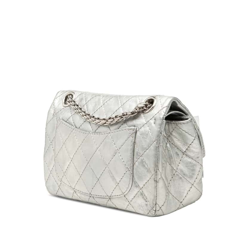 Chanel Metallic Aged Calfskin Reissue 2.55 Double Flap 224 Silver Leather Very good condition - Back View