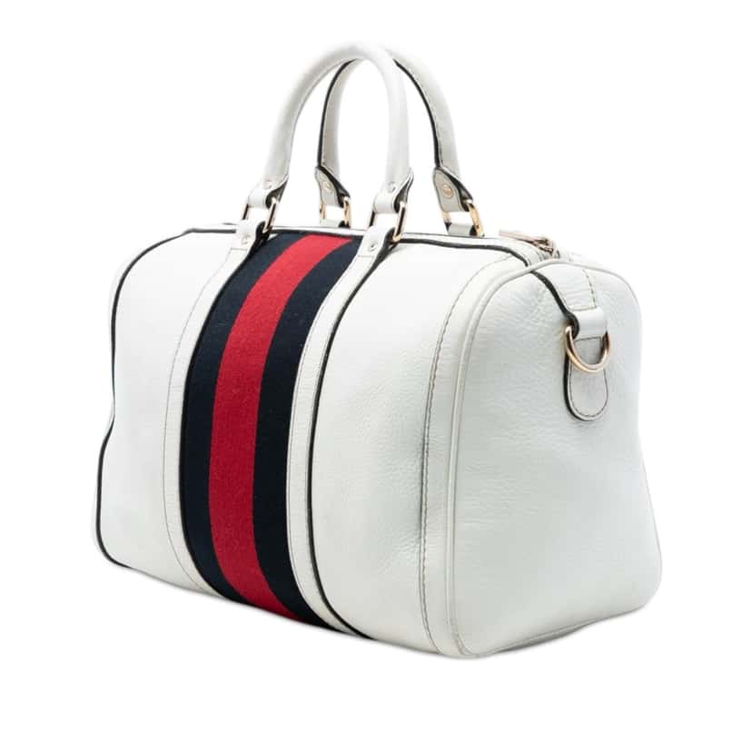 Gucci Medium Calfskin Web Joy Boston Bag White Leather Very good condition - Back View