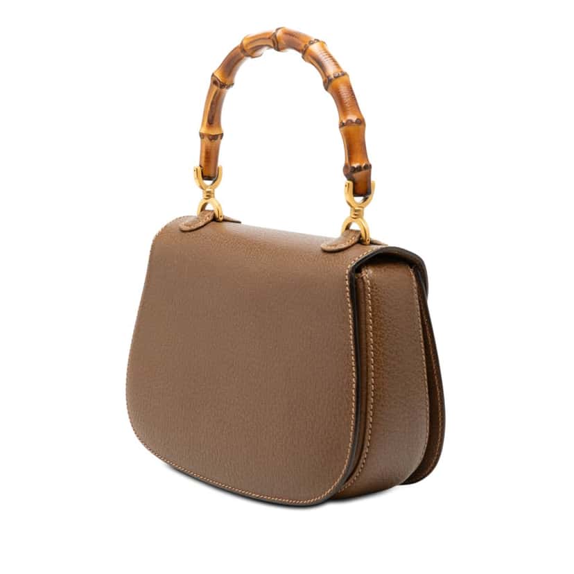 Gucci Small Grained Calfskin Bamboo Night Brown Leather Very good condition - Back View