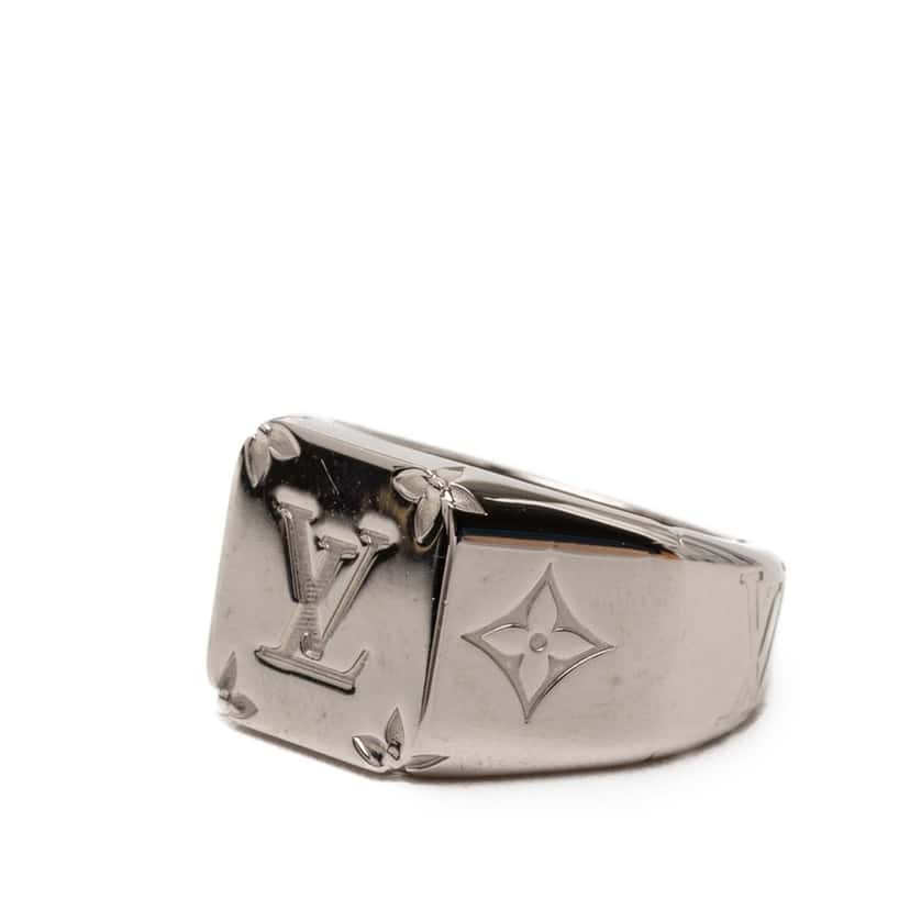 Louis Vuitton Brass Monogram Signet Ring M Silver Metal Very good condition - Back View