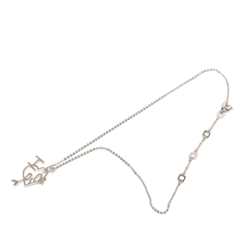 Dior Brass I Love Dior Heart Arrow Pendant Necklace Silver Metal Very good condition - Front View