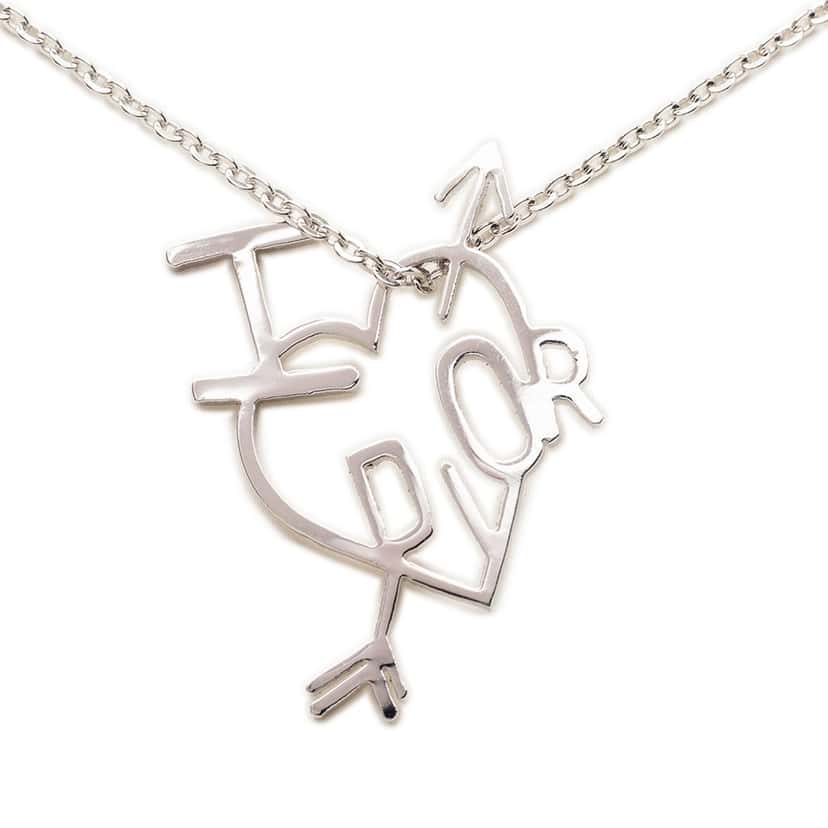 Dior Brass I Love Dior Heart Arrow Pendant Necklace Silver Metal Very good condition - Back View
