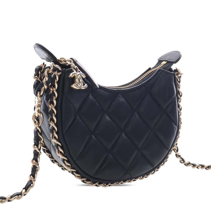 Chanel Mini Quilted Lambskin Chain Around Hook Hobo Black Leather Very good condition - Back View