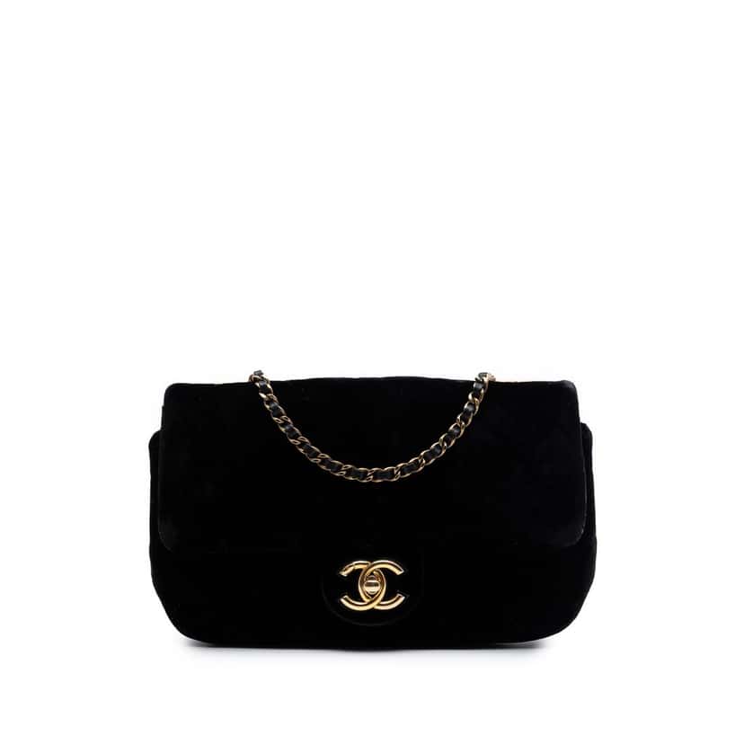 Chanel Small Quilted Velvet CC Eyelet Flap Black Very good condition - Front View
