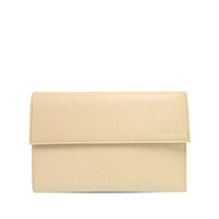 Prada Cinghiale Trifold Small Wallet Beige Leather Very good condition - Front View