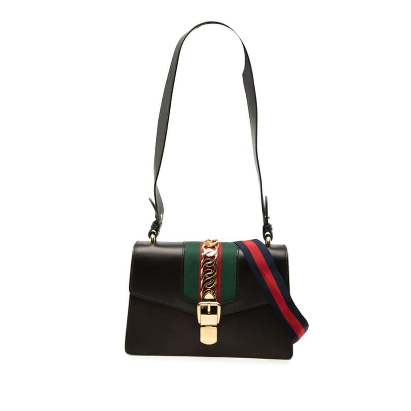 Gucci Small Leather Sylvie Web Satchel Black Leather Very good condition - Front View