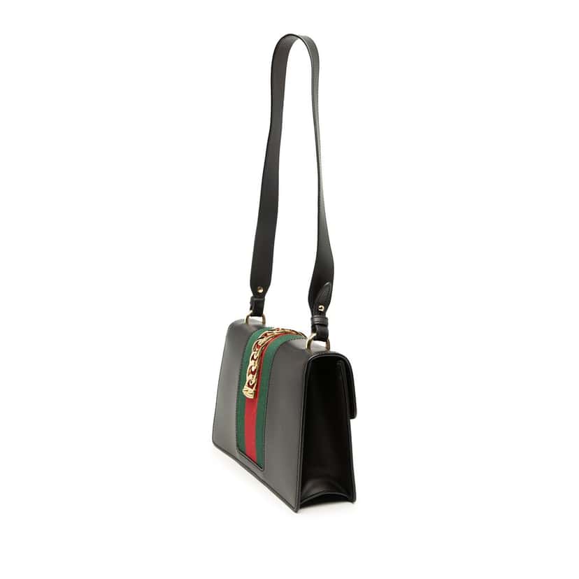 Gucci Small Leather Sylvie Web Satchel Black Leather Very good condition - Back View