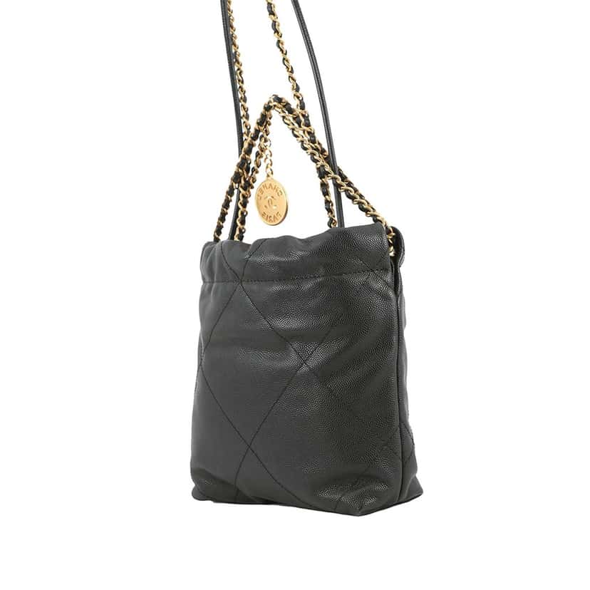 Chanel Mini Shiny Caviar 22 Handbag Black Leather Very good condition - Back View