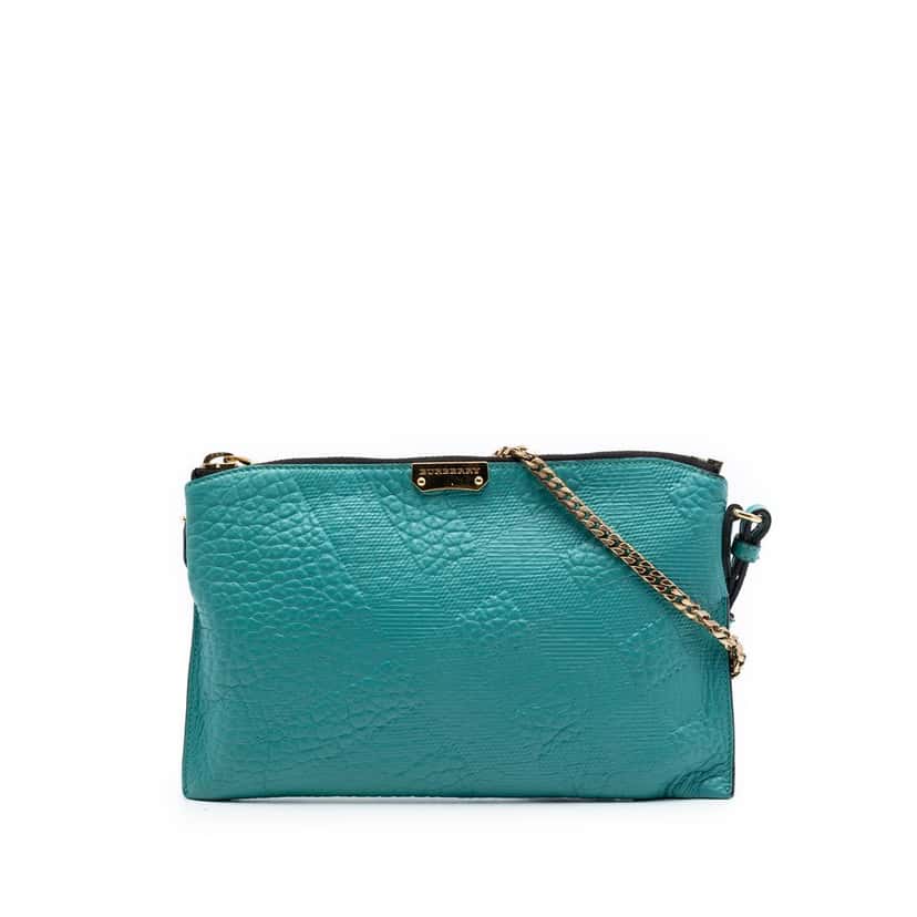 Burberry Grain Check Embossed Leather Peyton Crossbody Blue Leather Very good condition - Front View