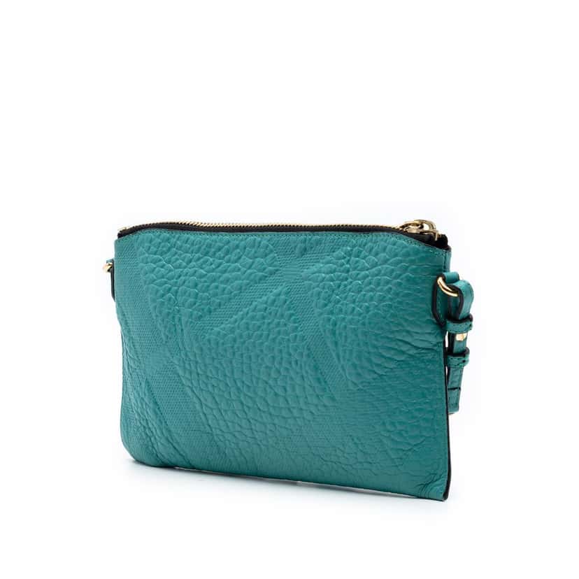 Burberry Grain Check Embossed Leather Peyton Crossbody Blue Leather Very good condition - Back View