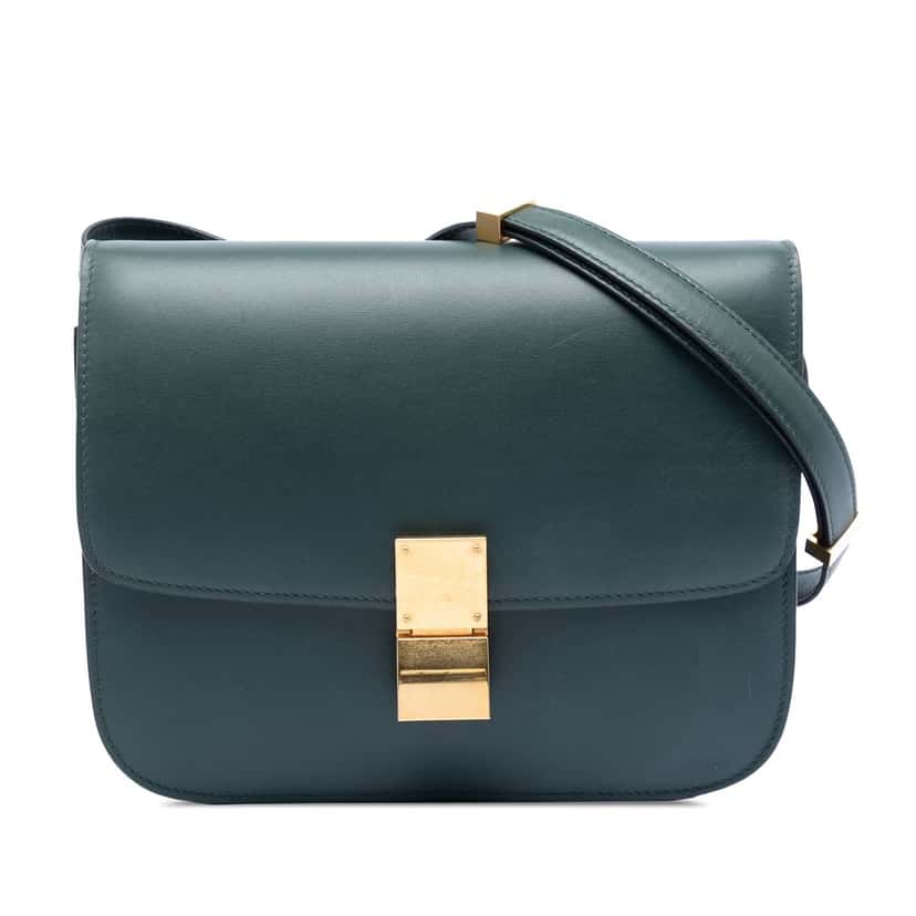 Celine Medium Calfskin Classic Box Green Leather Very good condition - Front View