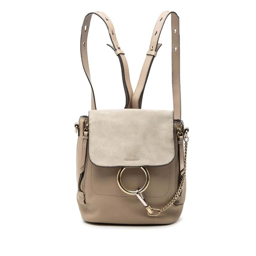 Chloé Small Calfskin and Suede Faye Backpack Brown Leather Very good condition - Front View
