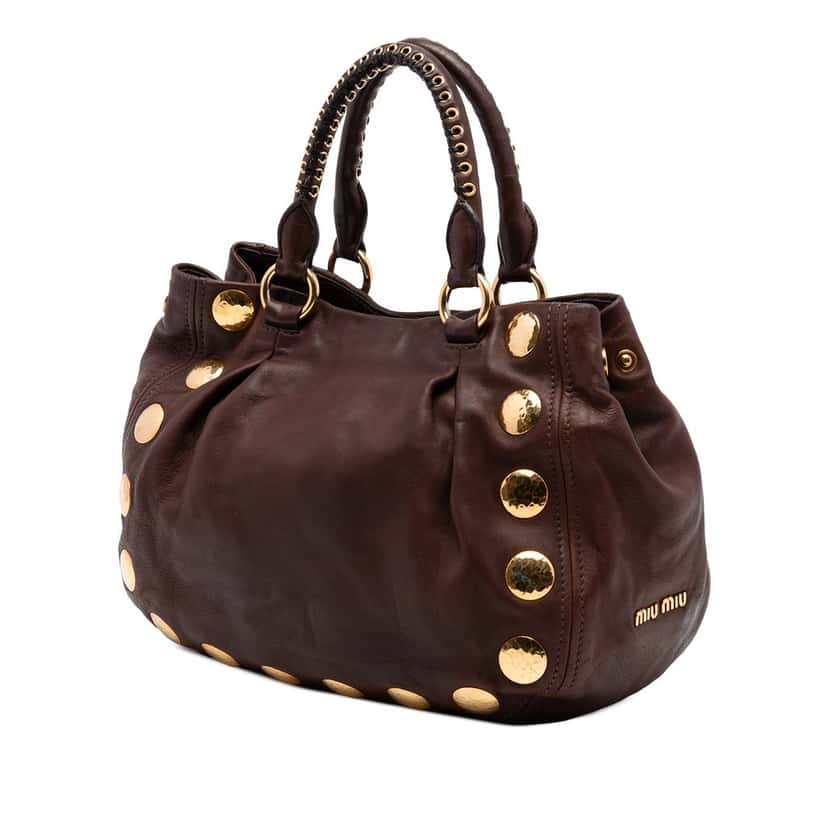 Miu Miu Studded Leather Top Handle Bag Brown Leather Very good condition - Back View