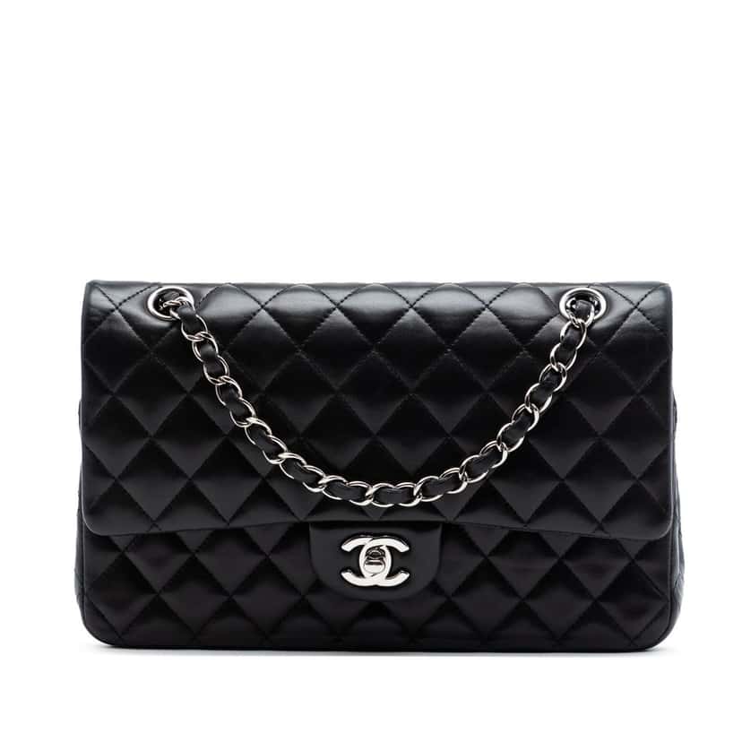 Chanel Medium Classic Lambskin Double Flap Black Leather Very good condition - Front View